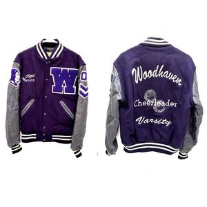 Vintage Varsity Letterman Jacket Wool Leather Woodhaven Cheerleader USA S